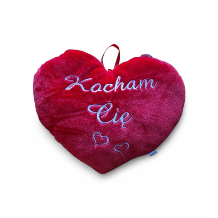 Czerwona poduszka serce z haftowanym napisem Kocham Cię – prezent na walentynki